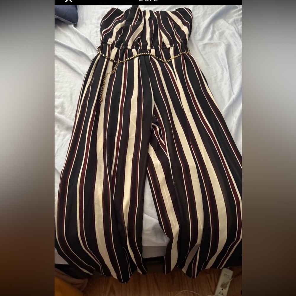 Striped Black and White Pants with Chain Detail